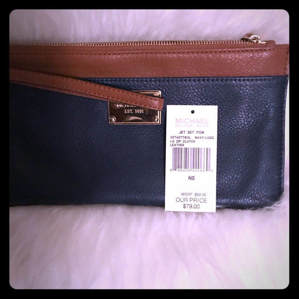 MK Clutch Navy blue and brown